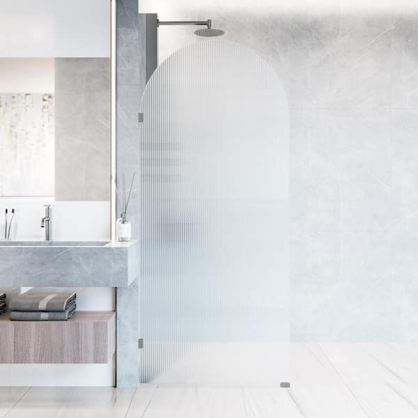 Arden 34 in. W x 78 in. H Frameless Fixed Shower Screen in Stainless Steel with 3/8 in. (10mm) Fluted Glass