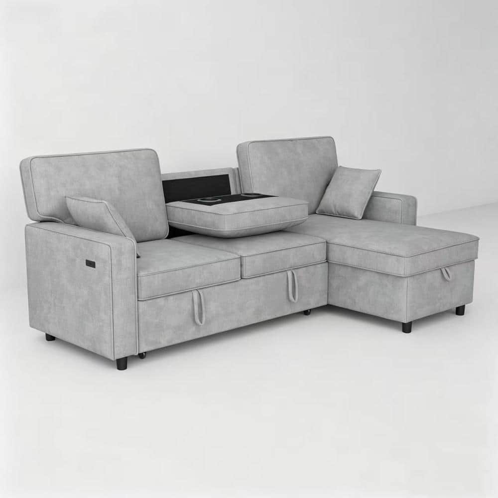 AP-Lounge 89 in. Chenille Grey Twin XL Reversible L-Shaped Sofa Bed with Flip-Down Center Console & Storage price history on PriceWatchPro