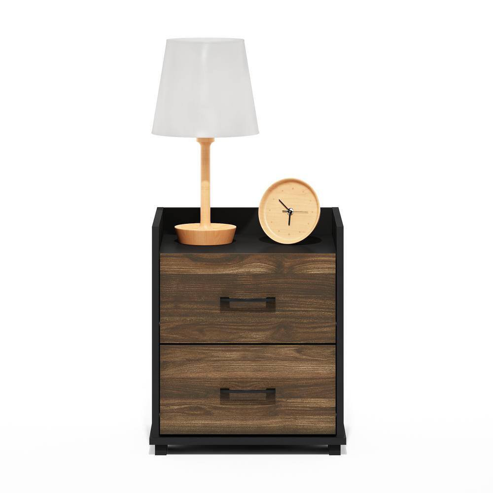Columbia Walnut and Black Wood 2-Drawer Nightstand