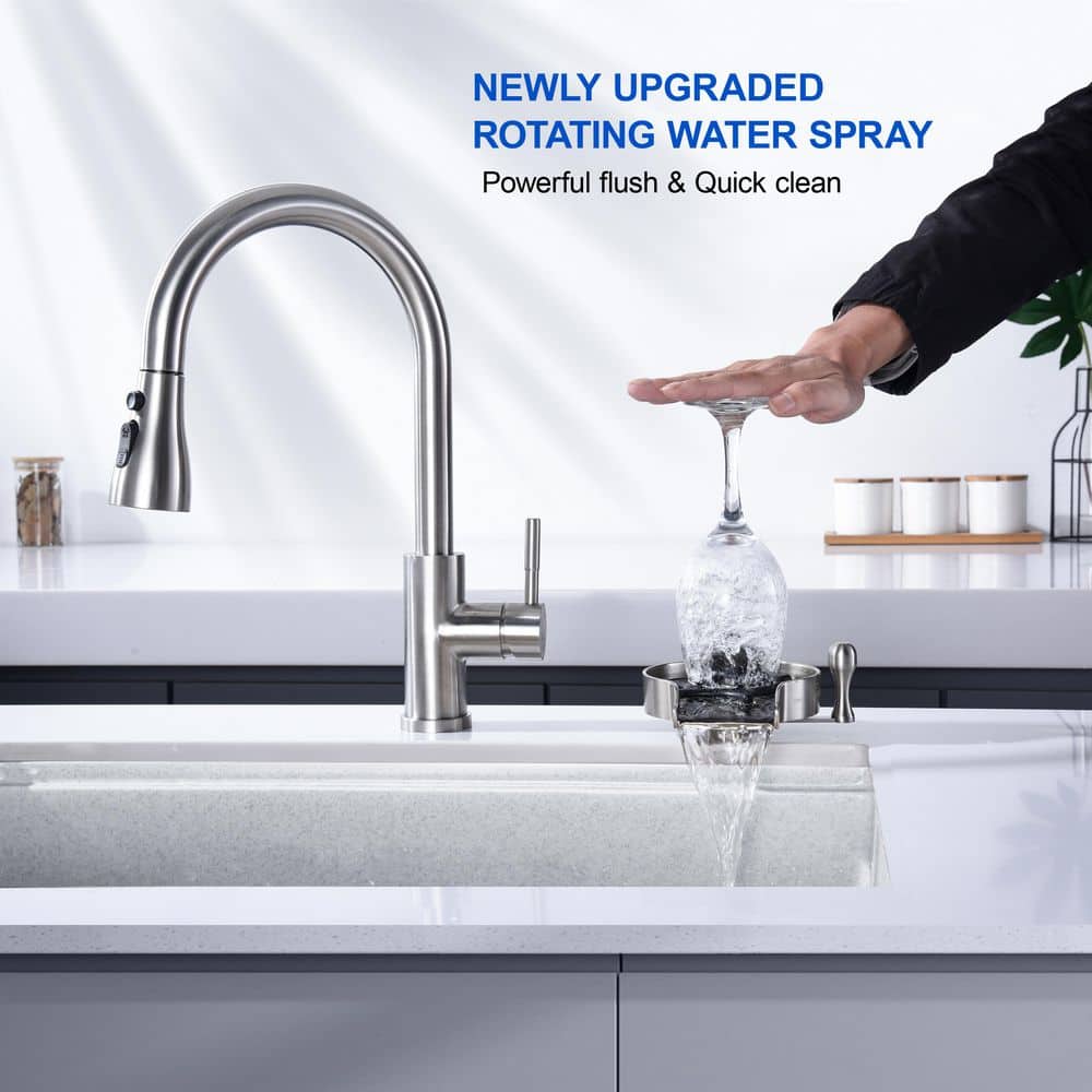 Brushed Nickel Kitchen Sink Glass Rinser with Zinc Alloy Tray