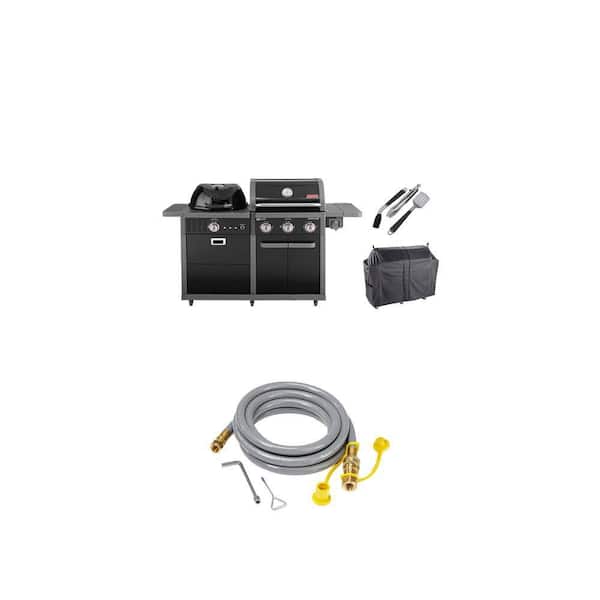 Revolution Dual Fuel Grill Kit, 3-Burner Gas/Charcoal BBQ, Cover, Tools, Conversion Kit