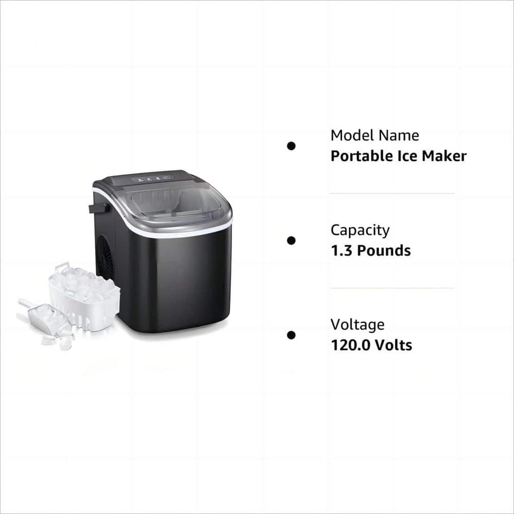 Compact Black ABS Portable Countertop Ice Maker with Handle