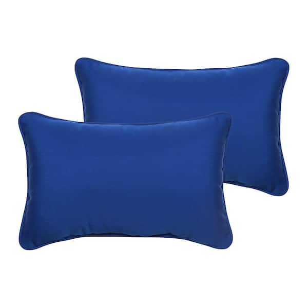 SORRA HOME Sunbrella Canvas True Blue Rectangular Outdoor Corded Lumbar Pillows (2-Pack)