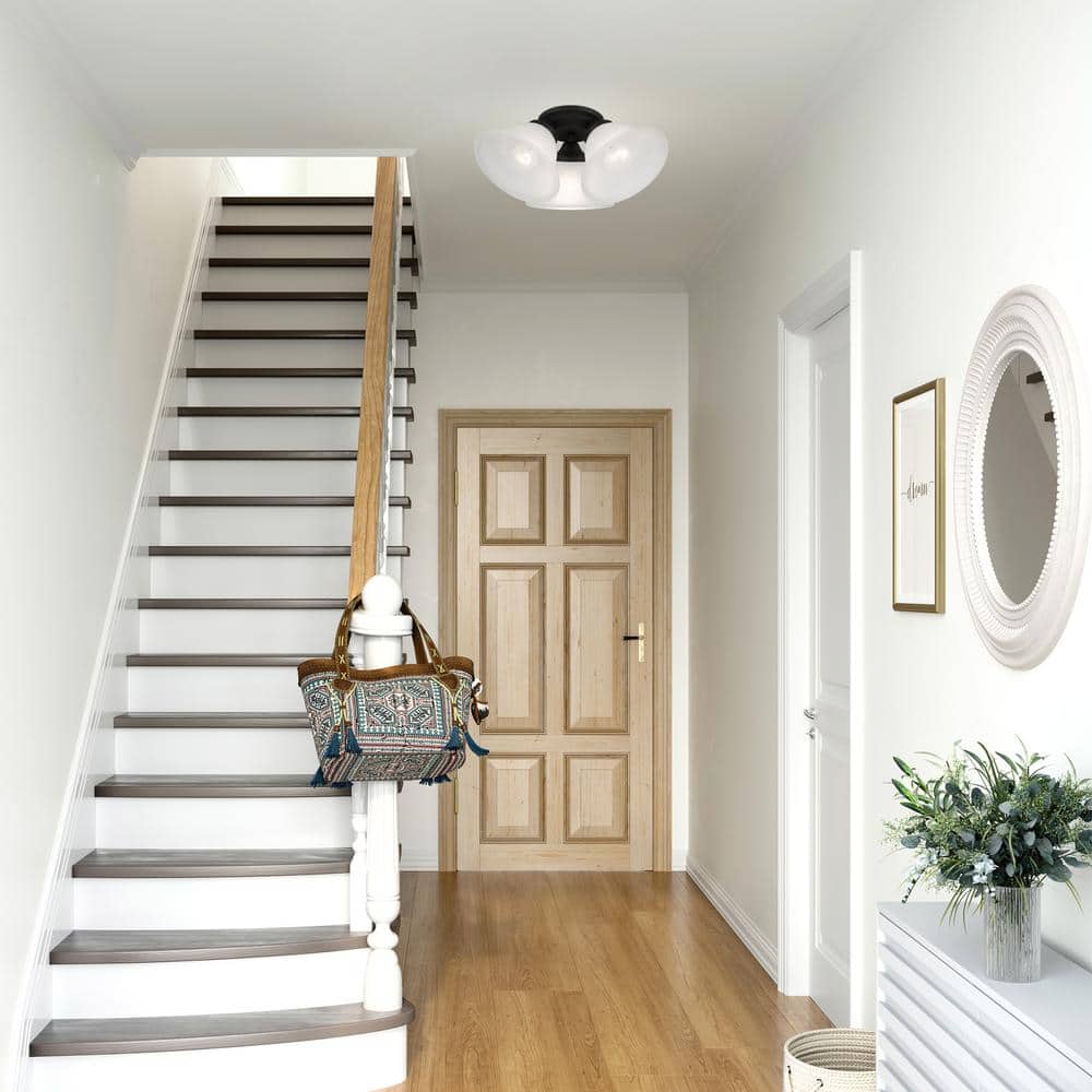 Wynnewood Black Glass 3-Light Flush Mount Ceiling Fixture