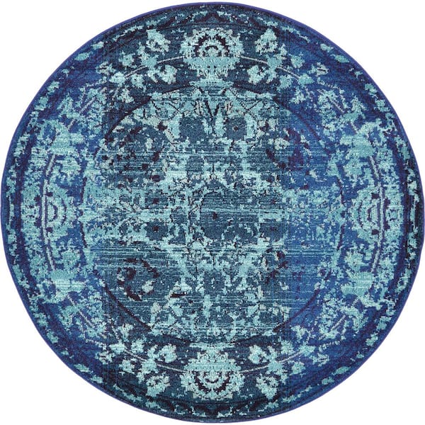 Unique Loom Medici Salamanca Turquoise 6' 0 x 6' 0 Round Rug