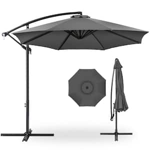 10 ft. Aluminum Offset Round Cantilever Patio Umbrella with Easy Tilt Adjustment in Gray