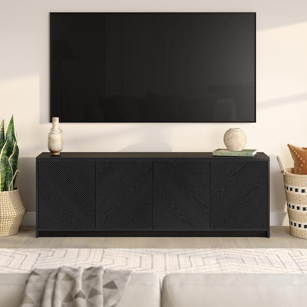Meyer&Cross Renad 69.63 in. Black Grain TV Stand Fits TV's up to 78 in.