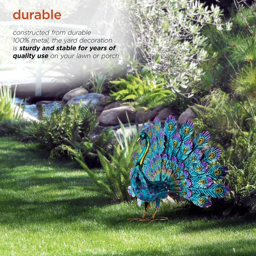 Vibrant Multicolor Metal Peacock Lawn Decoration, 32"