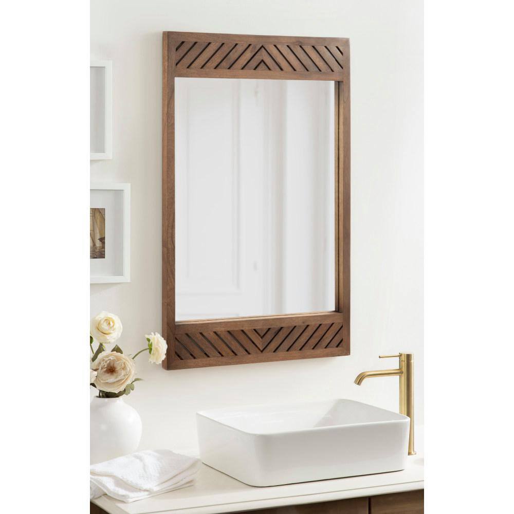 Mezzeta Brown Wood Chevron 24"x36" Rectangular Wall Mirror