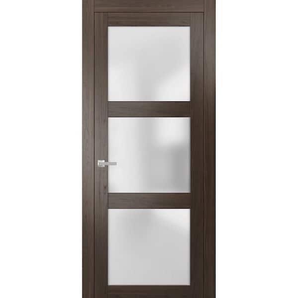 Sartodoors 28 in. x 96 in. 1 Panel Chocolate Ash Finished Solid Wood Sliding Door with Hardware