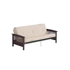 Darrien 6 in. Beige Full Wood Arm Futon Frame with Thermobonded High Density Polyester Fill Mattress
