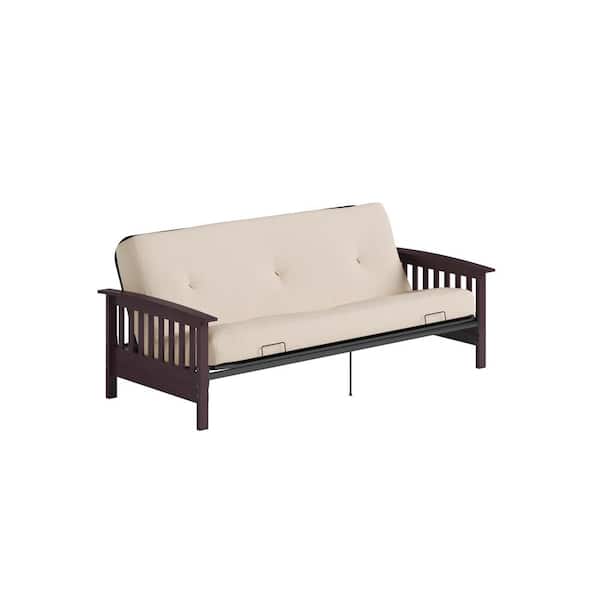 Unbranded Darrien 6 in. Beige Full Wood Arm Futon Frame with Thermobonded High Density Polyester Fill Mattress
