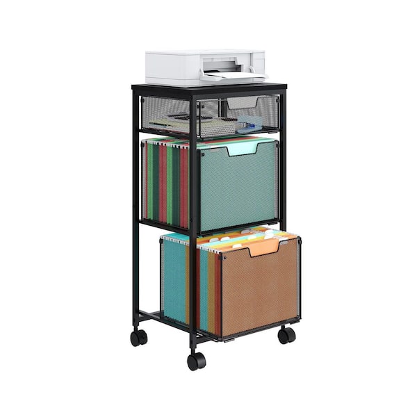 Ahfiwaso 3 Drawer Mobile File Cabinet Rolling Filing Storage Organizer Cart with Lockable Wheels Mesh Drawers Black