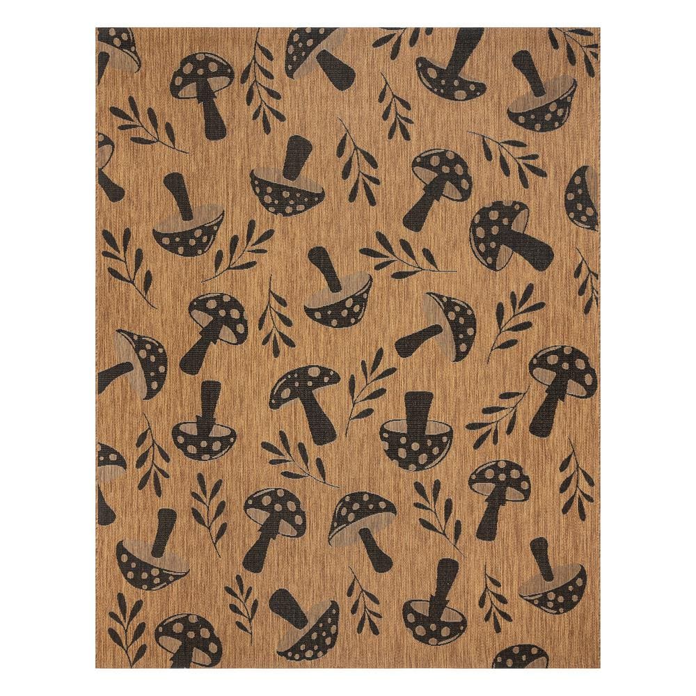 Whimsical Black and Chestnut Floral Polypropylene 8' x 10' Area Rug
