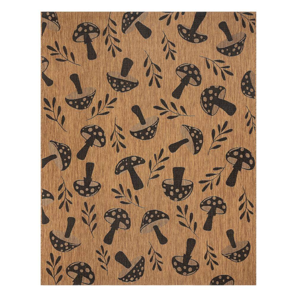 Whimsical Black and Chestnut Floral Polypropylene 8' x 10' Area Rug