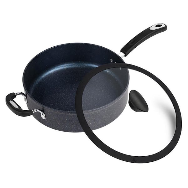 5.3 Qt. Stone Layered with Aluminum Core Nonstick Saucepan in Estate Blue with Silicone Coated Handle and Glass Lid
