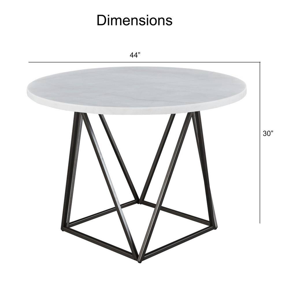 Ramona White Marble Top Round Dining Table with Bronze Base