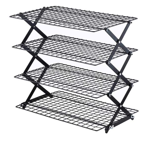 Steel 4-Tier Collapsible Cooling Rack, 3-Setting Height, 5 Modes, Oven Safe to 450 F, for Baking