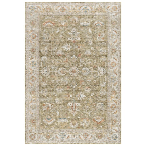 Marigold 9 ft. x 12 ft. Green/Gray Floral Border Area Rug