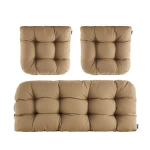 3-Piece Outdoor Chair Cushions Loveseats Outdoor Cushions Set Wicker Patio Cushion for Patio Furniture in Khaki H4"xW19"