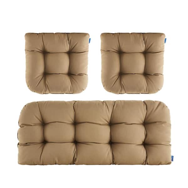 BLISSWALK 3-Piece Outdoor Chair Cushions Loveseats Outdoor Cushions Set Wicker Patio Cushion for Patio Furniture in Khaki H4"xW19"