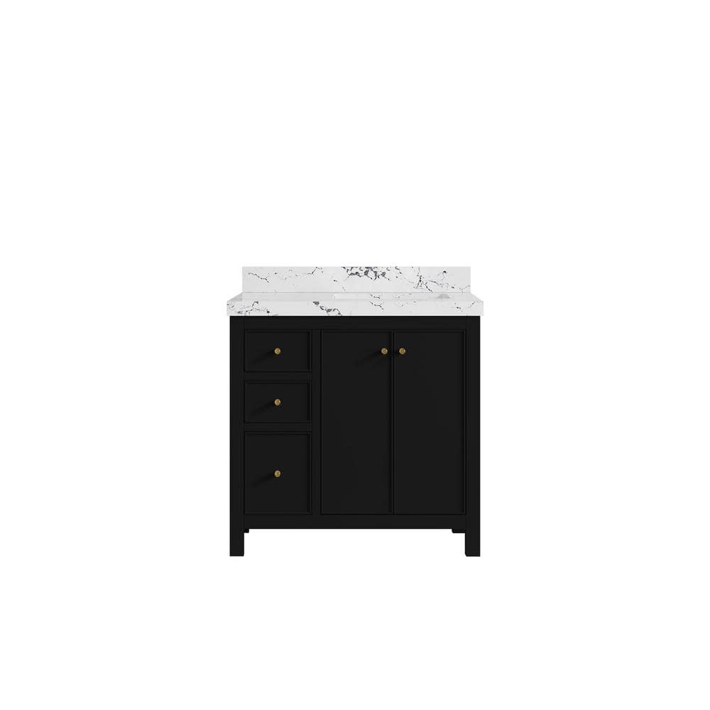 Chicago 36 in. W. x 22 in. D x 36 in. H Right Offset Sink Bath Vanity in Black with 2 in. Viola Night Qt. Top price history on PriceWatchPro