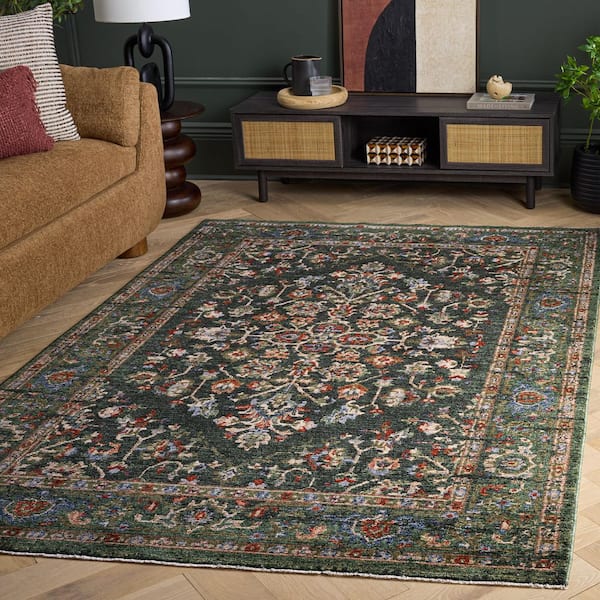 Gemstone 6 ft. x 9 ft. Green/Orange Beige Medallion Area Rug