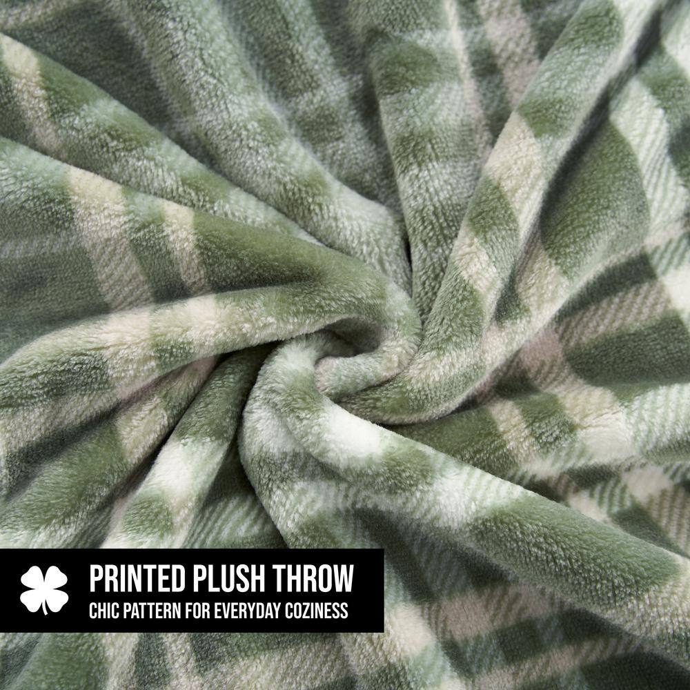 Olive Green Plaid Faux Fur Reversible Throw Blanket 50" x 70"