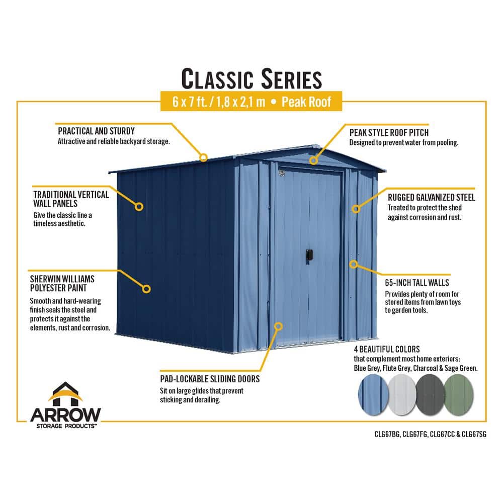 6 ft. x 7 ft. Flute Grey Galvanized Steel Storage Shed