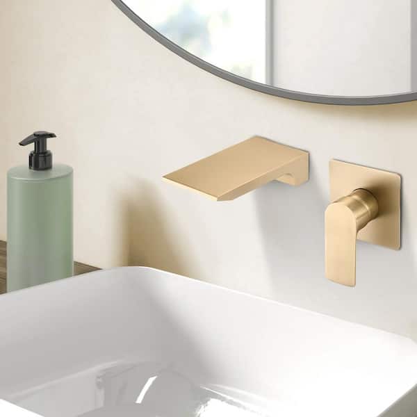 Single-Handle Wall-Mount Roman Tub Faucet stainless steel Waterfall Tub Filler in Brushed Gold