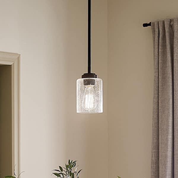 Winslow 1-Light Black Mini Pendant Light with Clear Seeded Glass