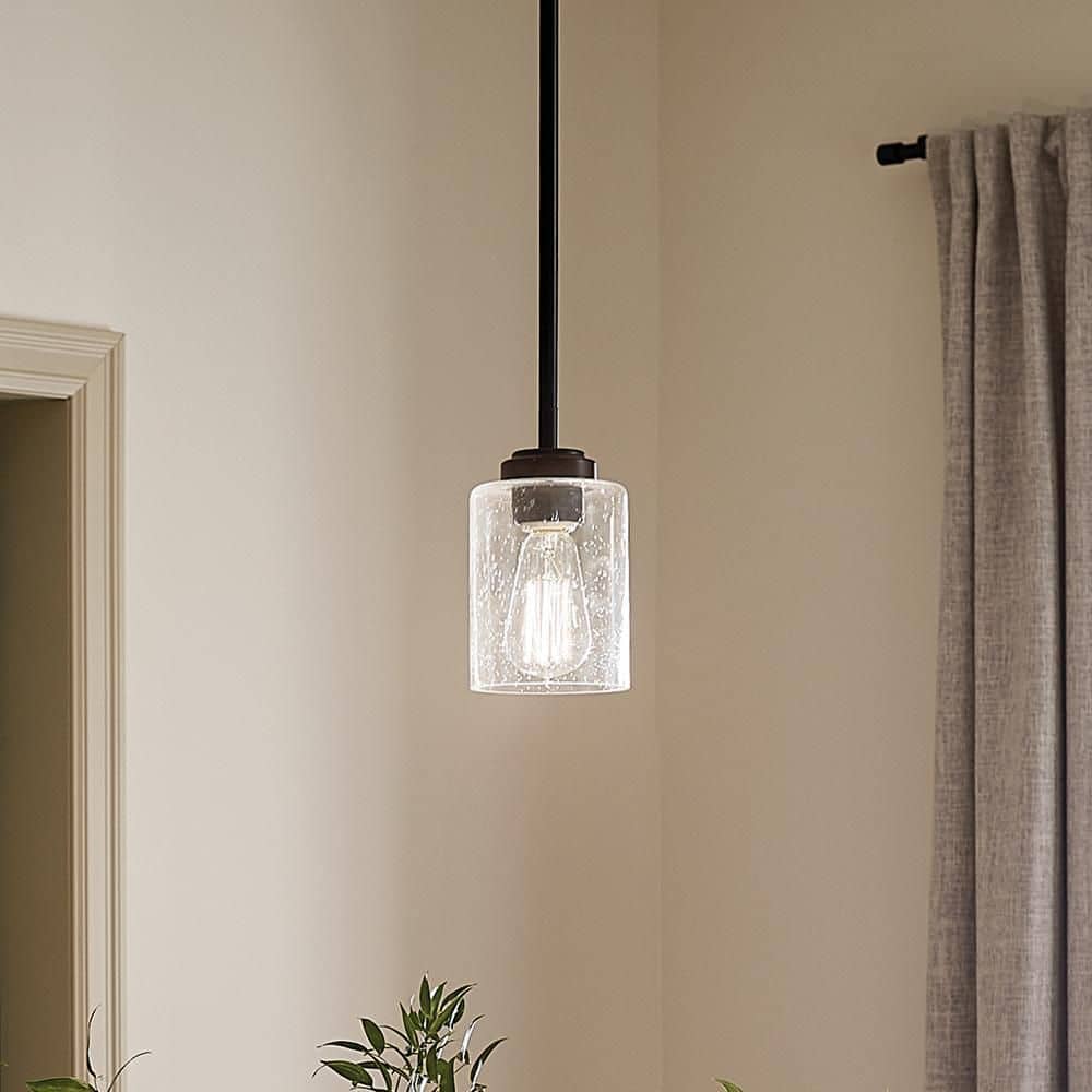 Winslow Contemporary Mini Pendant in Black with Clear Seeded Glass