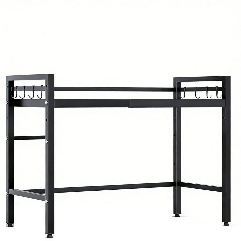 2-Tier Black Metal Kitchen Countertop Organizer Shelves with 8 Hooks, Pull-Out Microwave Shelf, 55lbs Weight Capacity price history on PriceWatchPro