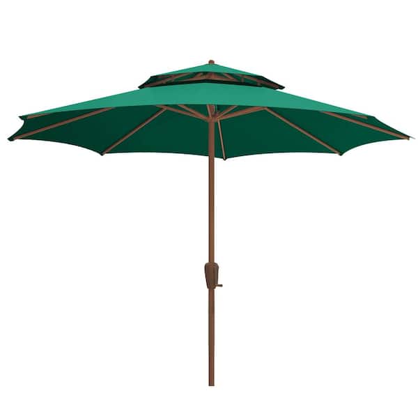 TWT 9ft. Titanium Steel Non-Tilt Hand Crank Outdoor Market Umbrella in Forest Green
