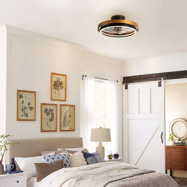 Nihar 19.6 in. Farmhouse Round Indoor Black Standard Ceiling Fan with Color-Changing Integrated LED Light with Remote