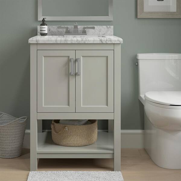 Home Decorators Collection Everett 25 In X 22 Vanity Cabinet Grey With Carrara Marble Top White Basin Eegvt2522 - 25 Inch Deep Bathroom Vanity Top