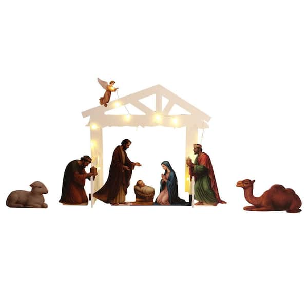 Outdoor Lighted Nativity Set, Holy Family Christmas Scene with 20-LED Lights, Holiday Yard Lawn Garden Stake Decoration