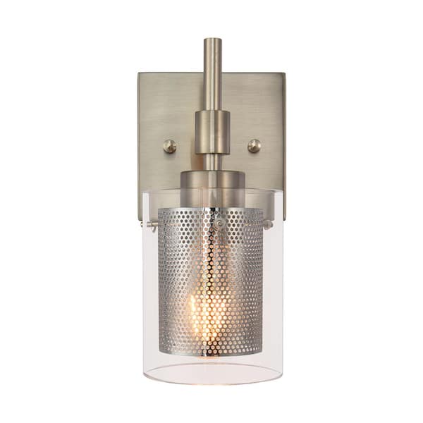 RRTYO Clyburn 3.34 in. 1-Light Nickel Wall Sconce Light Vanity Light with Cylinder Metal and Clear Glass Shade