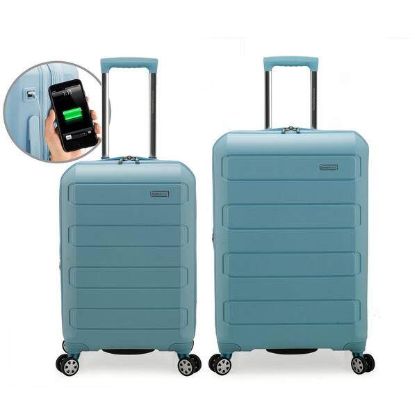 Traveler's Choice Pagosa 2-Piece Baby Blue Tough Polypropylene Expandable Hardshell Spinner Set with USB Port