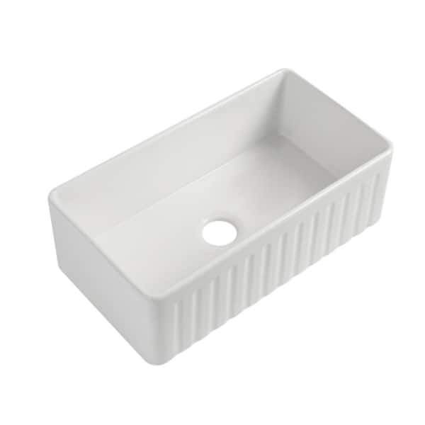 Unbranded White Fireclay 33 in. Single Bowl Farmhouse Apron Workstation Kitchen Sink with Faucet