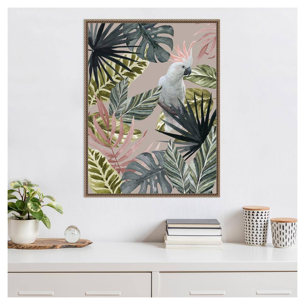 Beaded Bronze Framed Tropical Cockatoo Canvas Wall Art 23 x 30