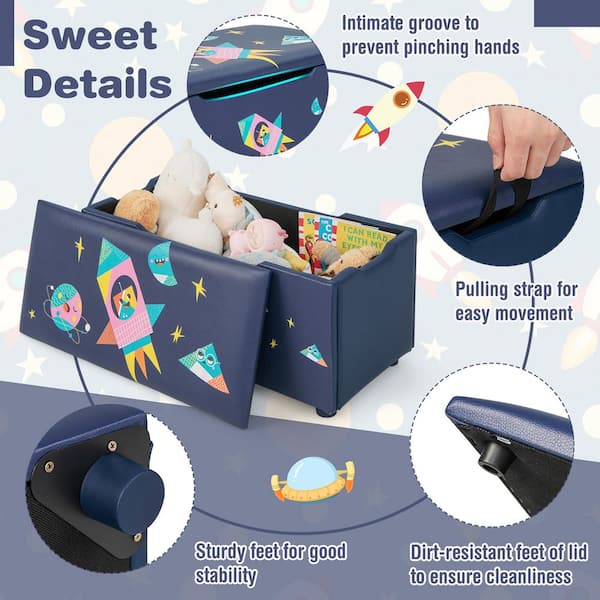 Costway Navy 29.5 in. Kids Upholstered Storage Ottoman Costway Navy 29.5 in. Kids Upholstered Storage Ottoman