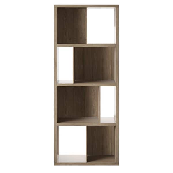 Twin Star Home 69.63 in. H Natural Oak 8-Shelf Contemporary Standard Bookcase with Open Storage