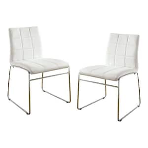 Cardigan White and Chrome Faux Leather Side Chair (Set of 2)