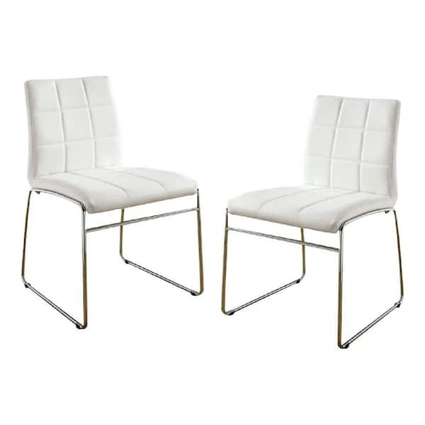Furniture of America Cardigan White and Chrome Faux Leather Side Chair (Set of 2)