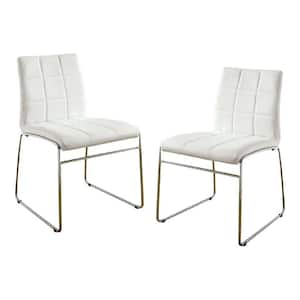 Cardigan Contemporary White and Chrome Faux Leather Side Chair (Set of 2)