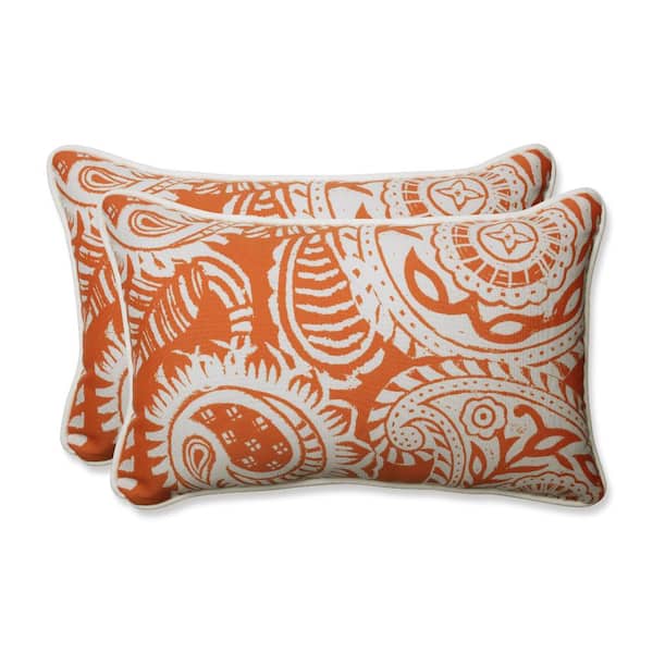 Pillow Perfect Paisley Orange/Ivory Addie Rectangular Outdoor Lumbar Pillow 2-Pack