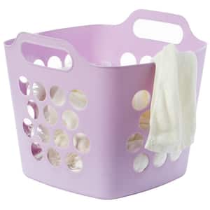 Flexible Plastic Carry Laundry Basket Holder Square Storage Hamper with Side Handles, Purple