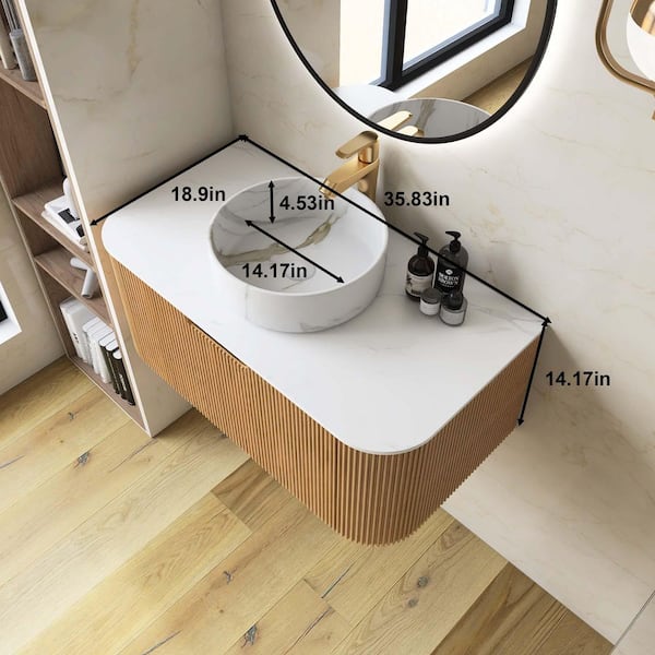 Yingze 36 in. Wall Mounted Single Sink Natural Bath Vanity with