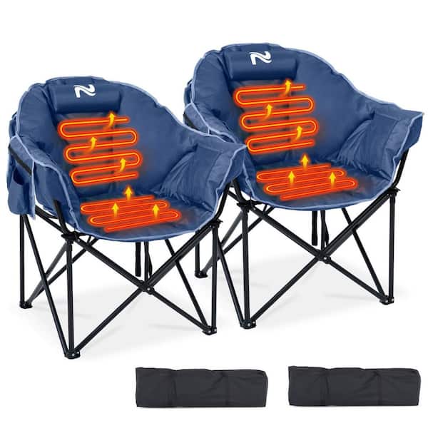 Oversized Heated Camping Chair 3 Heat Levels Heated Moon Folding Chair with Cup Holder and Travel Bag (Teal, 2-Pack)